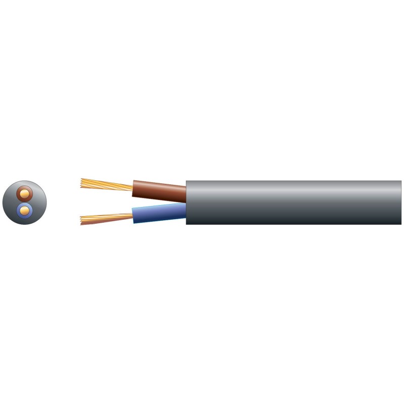 2 Core 1.5mm 100m Round profile mains electric cable. Flexible PVC sheath for use in light electrical applications