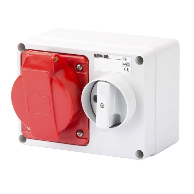 400V 32A 3-PHASE 3P+E SWITCHED INTERLOCKED SOCKET RED IP44